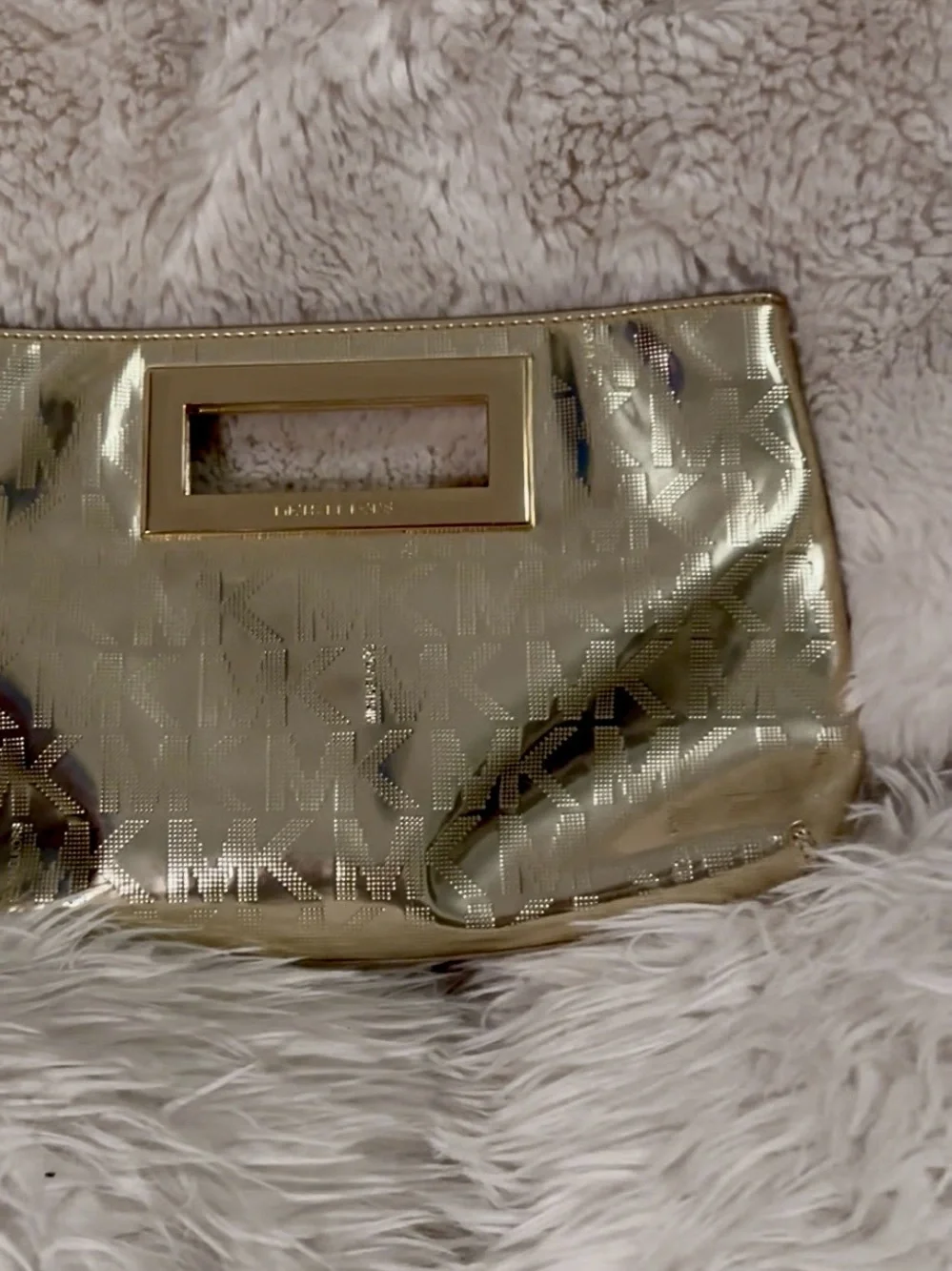 Michael Kors Metallic Gold Logo Cutout Wristlet Clutch